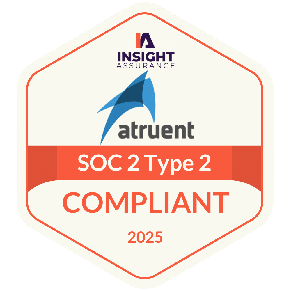 SOC 2 Type 2 Compliant badge for 2025, with Insight Assurance and Atruent logos
