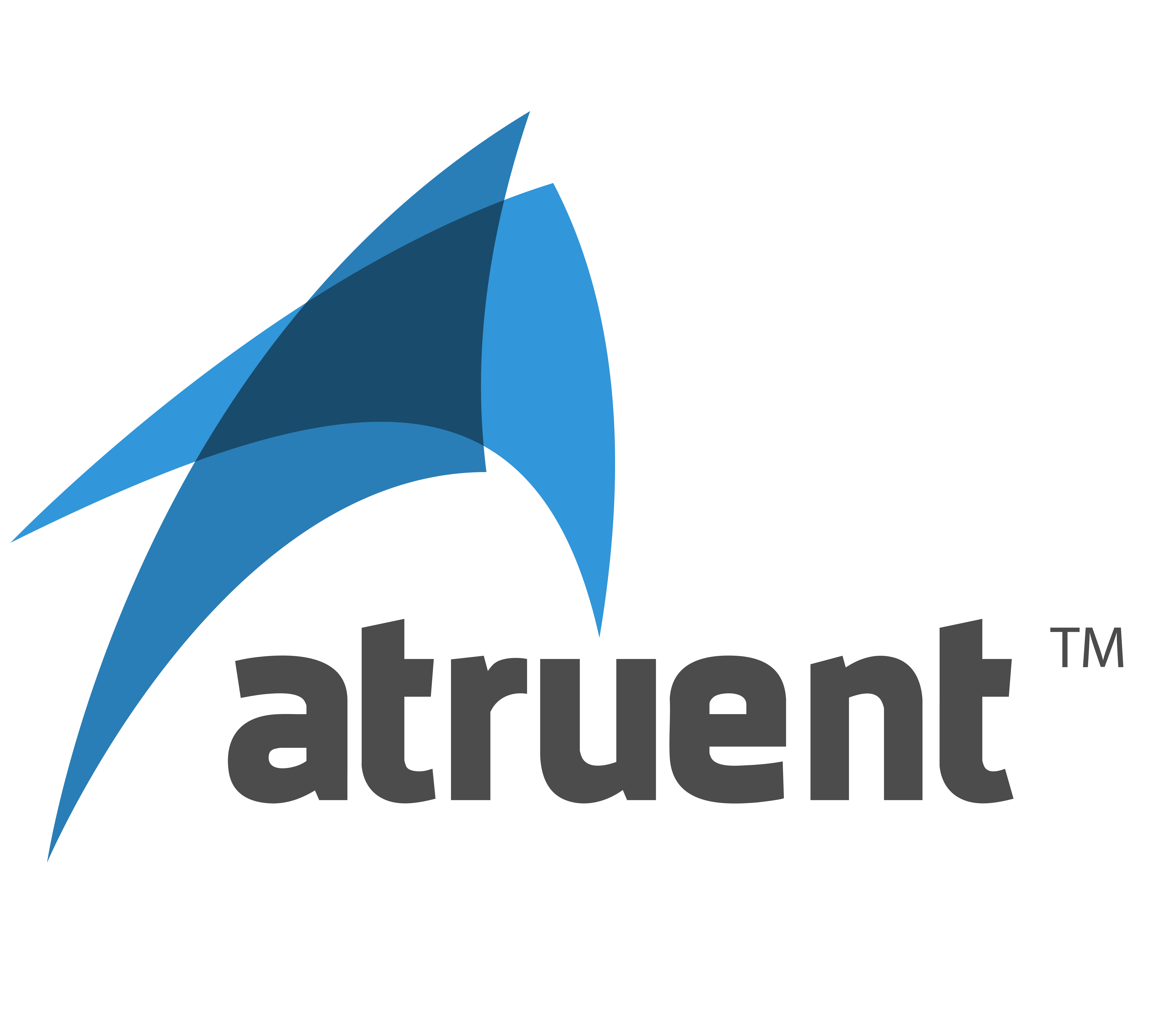Blue abstract swoosh forming a stylized flame with overlapping curved shapes and the word Brilliant in large gray letters (TM).